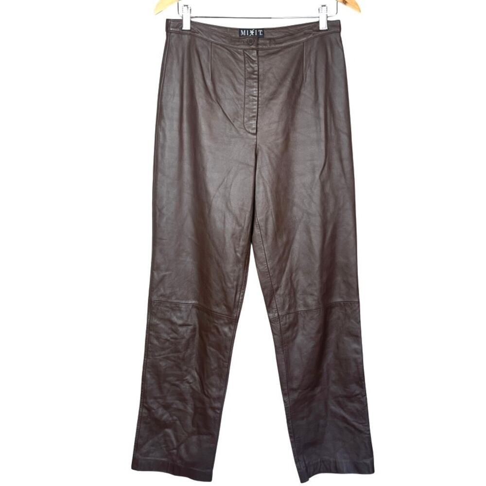 Vintage High Waisted Leather Trousers Pants Straight Leg